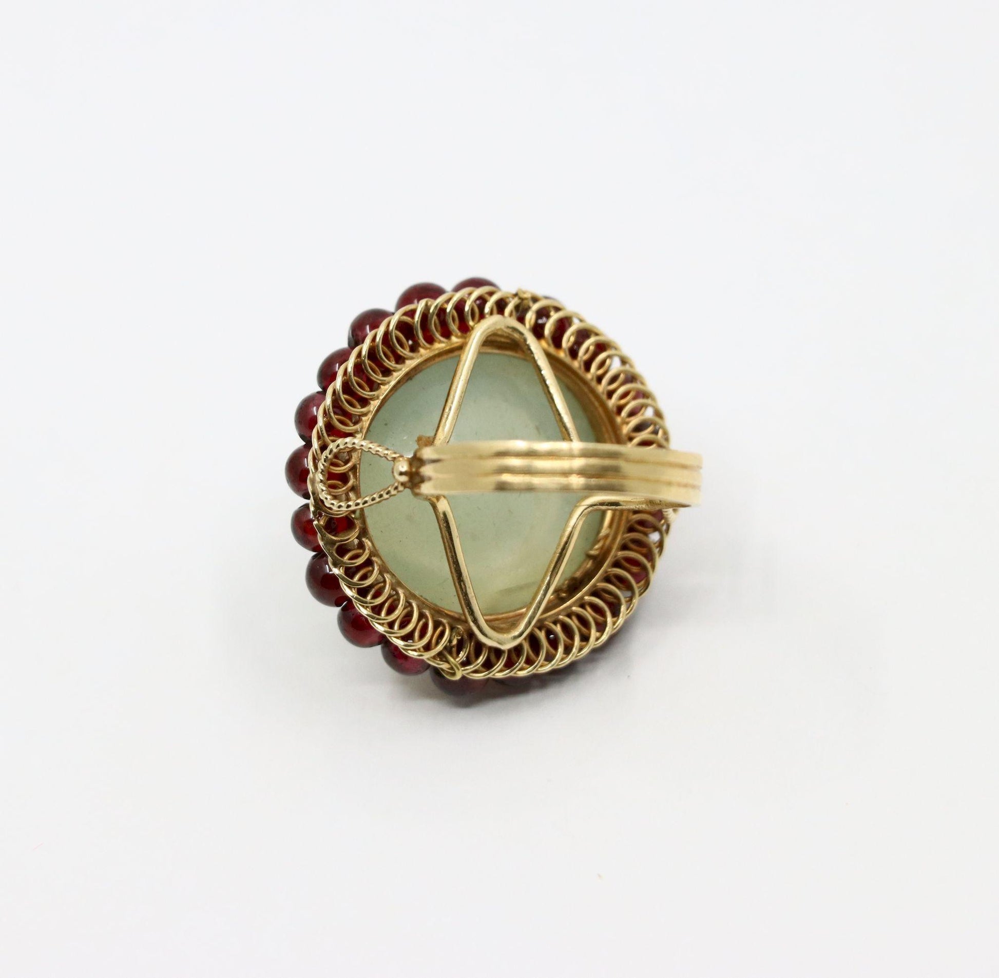 14K Gold Garnet Beads Moonstone Ring