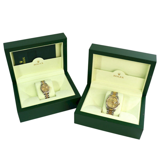 A Pair of Rolex 18K Gold Oyster Perpetual Datejust Gent's & Ladies Watch