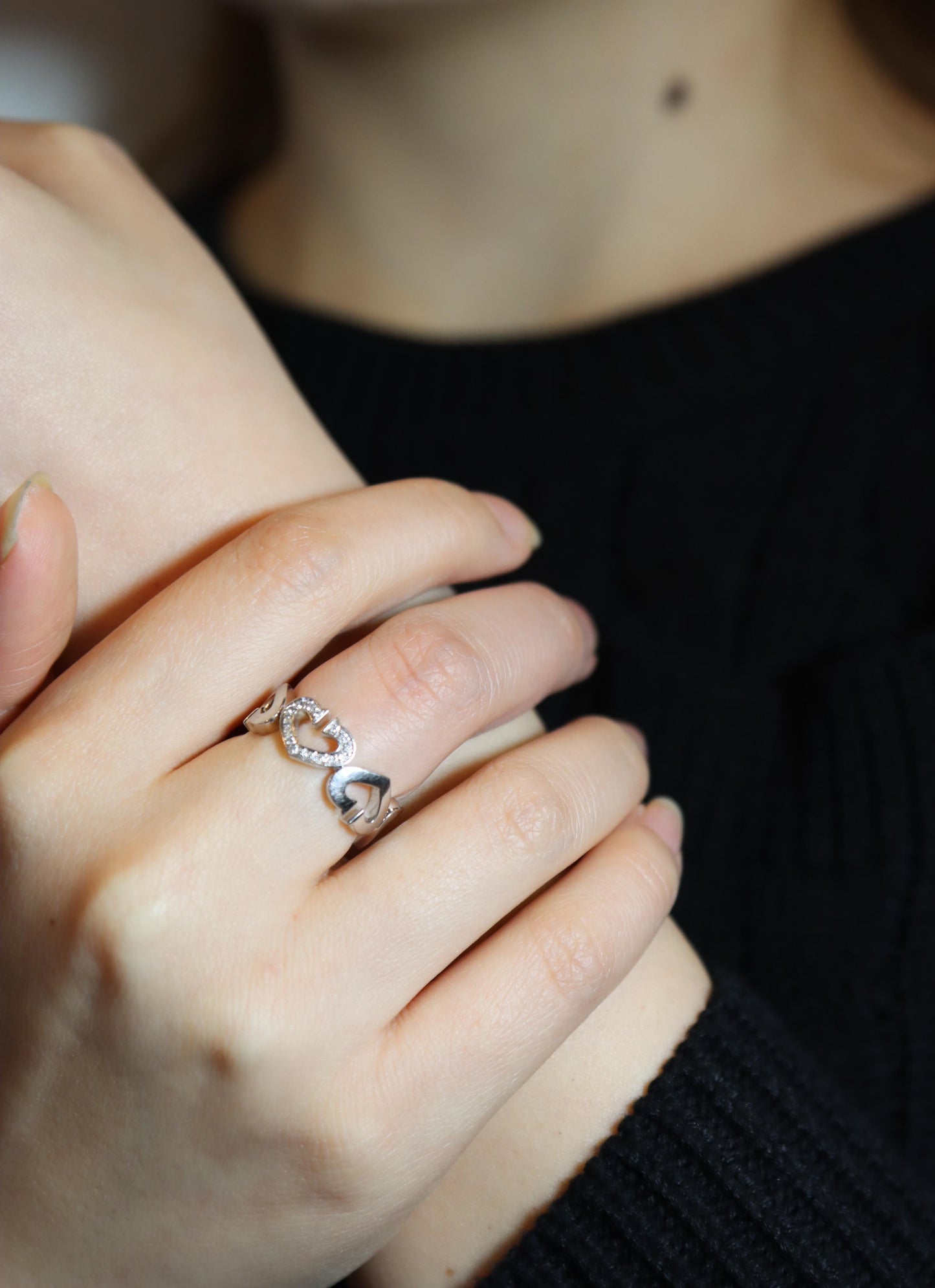 Cartier 18K White Gold Heart Diamond Band Ring