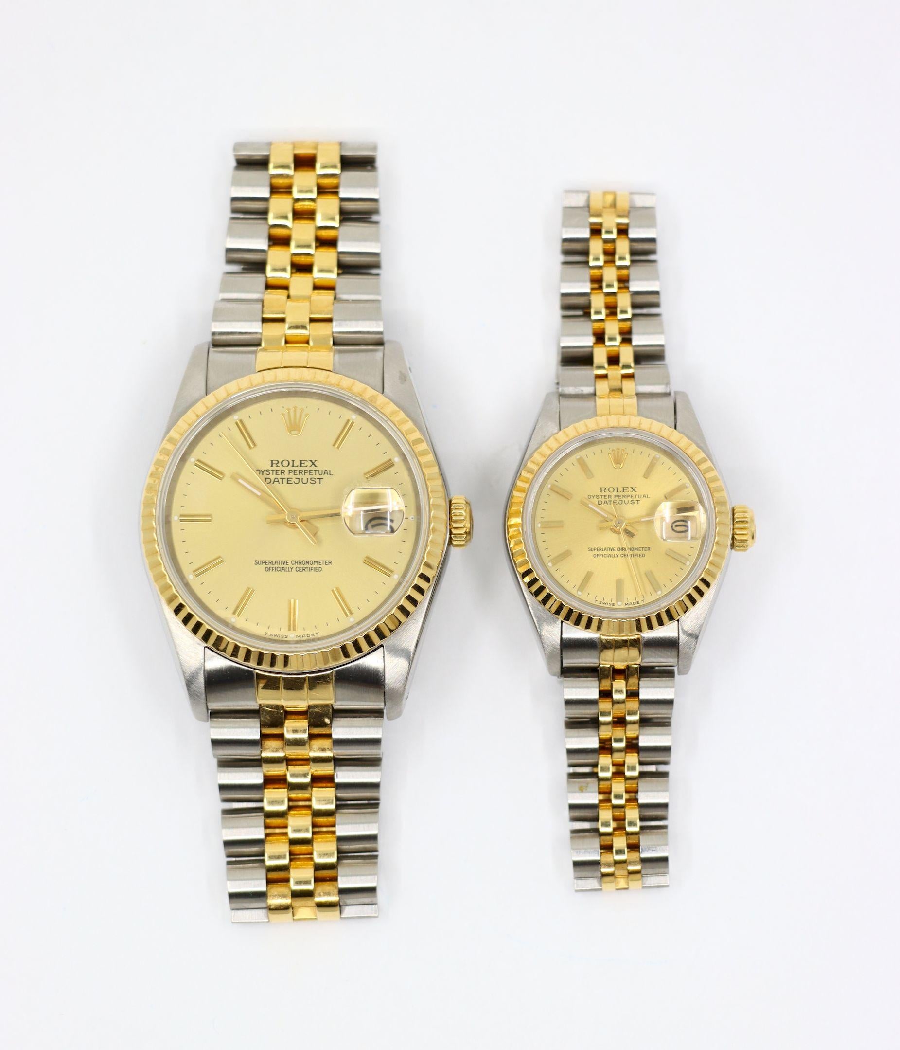A Pair of Rolex 18K Gold Oyster Perpetual Datejust Gent's & Ladies Watch