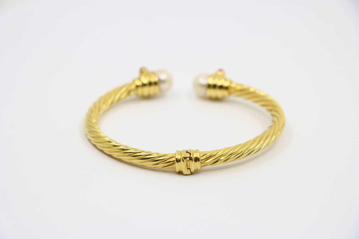 Vintage 18K Gold Pearl Ruby Sapphire Emerald Cuff Bracelet