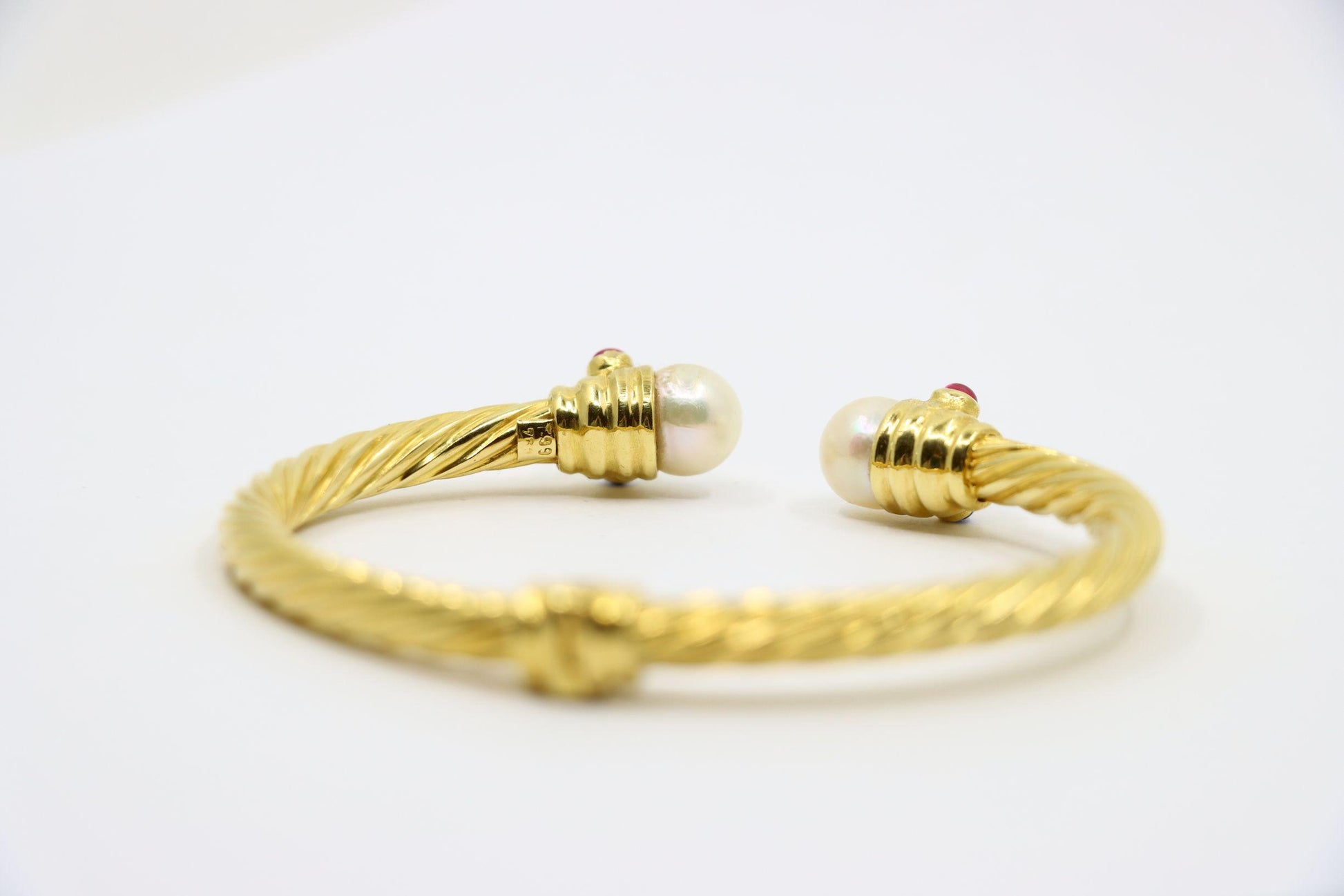 Vintage 18K Gold Pearl Ruby Sapphire Emerald Cuff Bracelet
