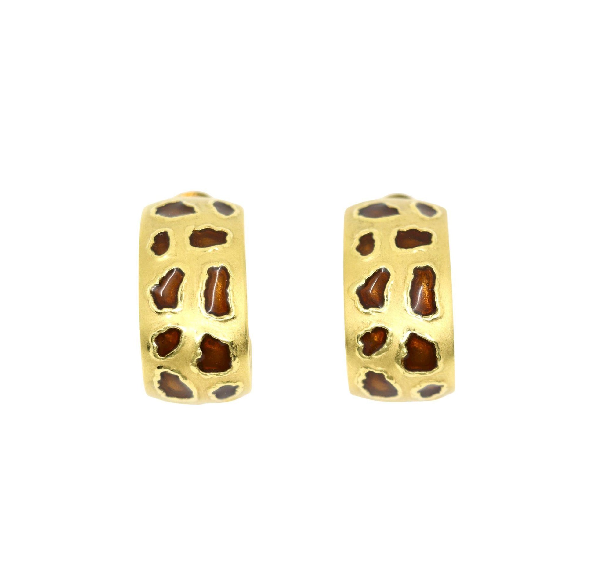 Roberto Coin 18K Gold Enamel Leopard Pattern Earrings