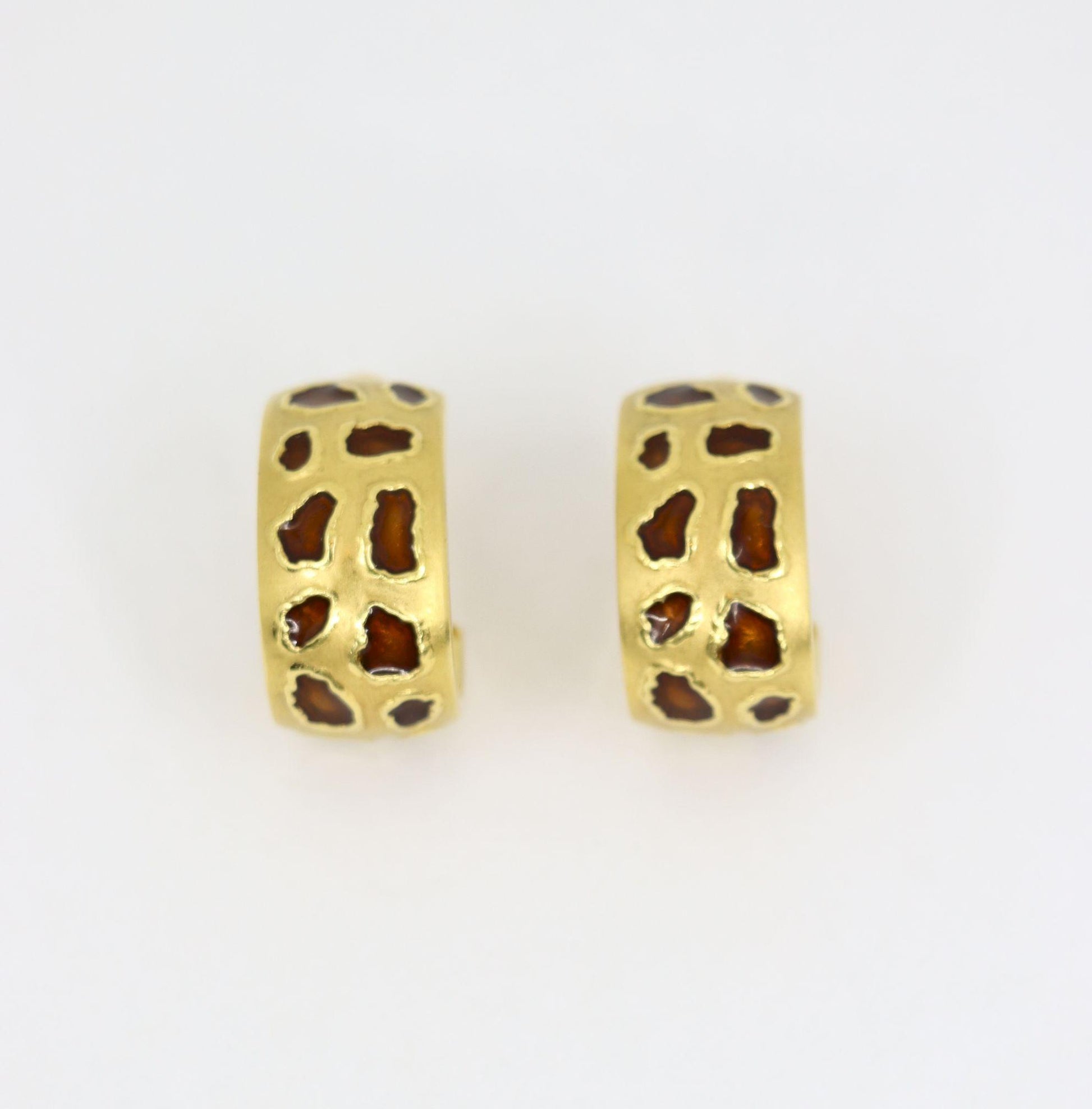 Roberto Coin 18K Gold Enamel Leopard Pattern Earrings