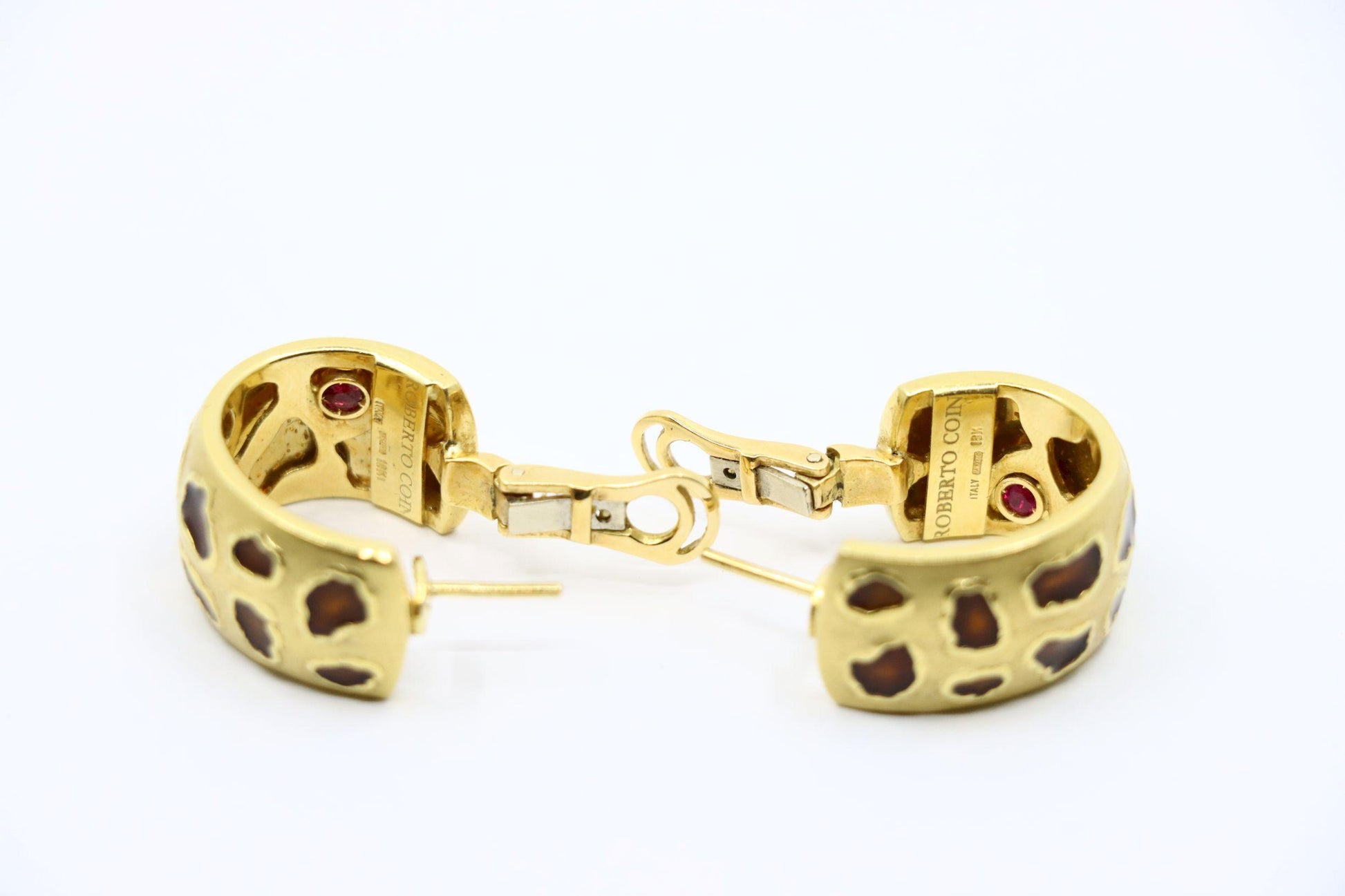 Roberto Coin 18K Gold Enamel Leopard Pattern Earrings