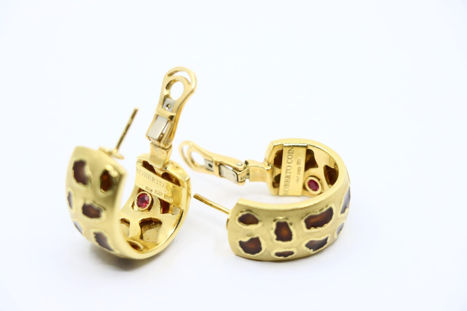 Roberto Coin 18K Gold Enamel Leopard Pattern Earrings