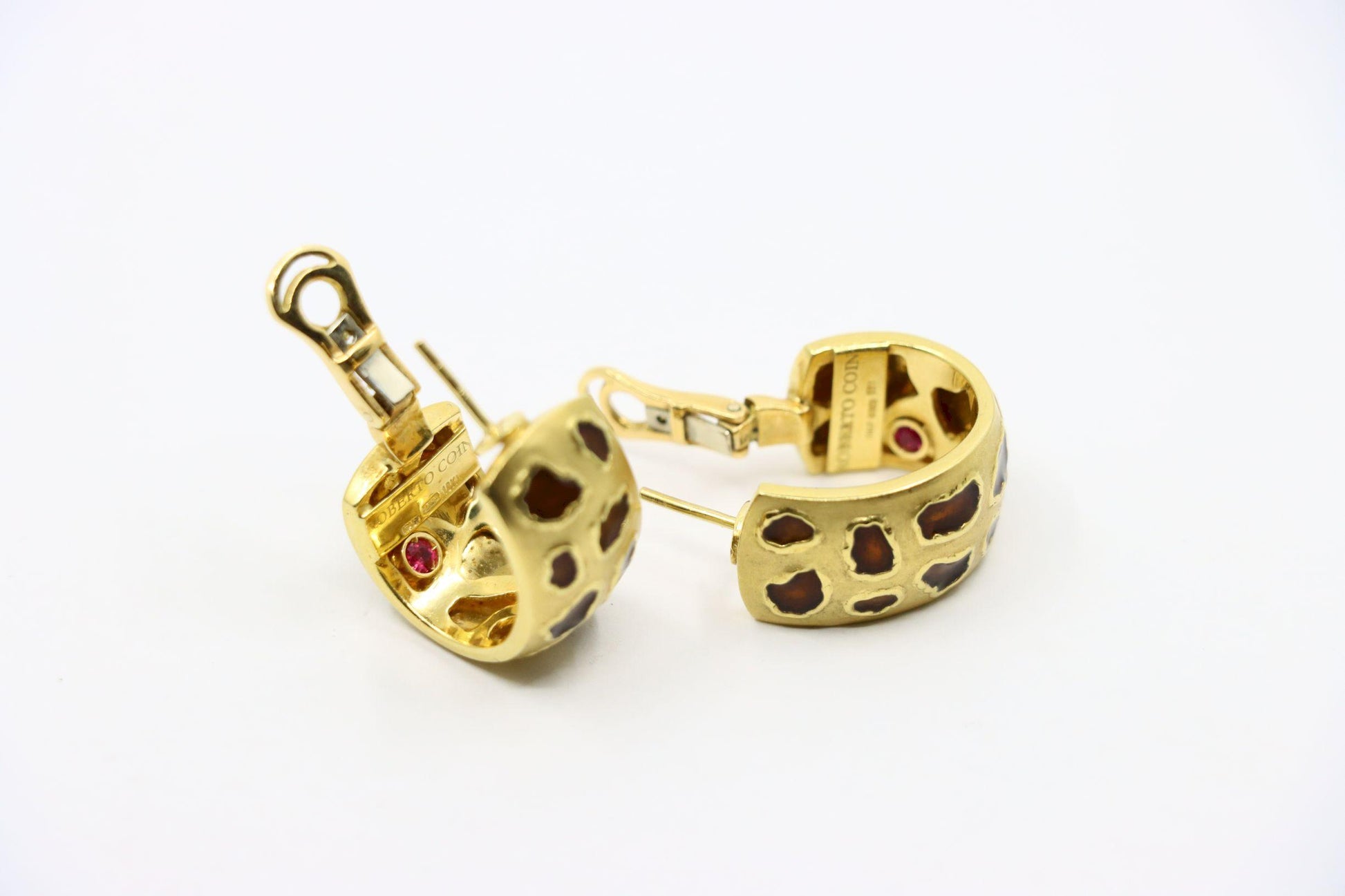 Roberto Coin 18K Gold Enamel Leopard Pattern Earrings