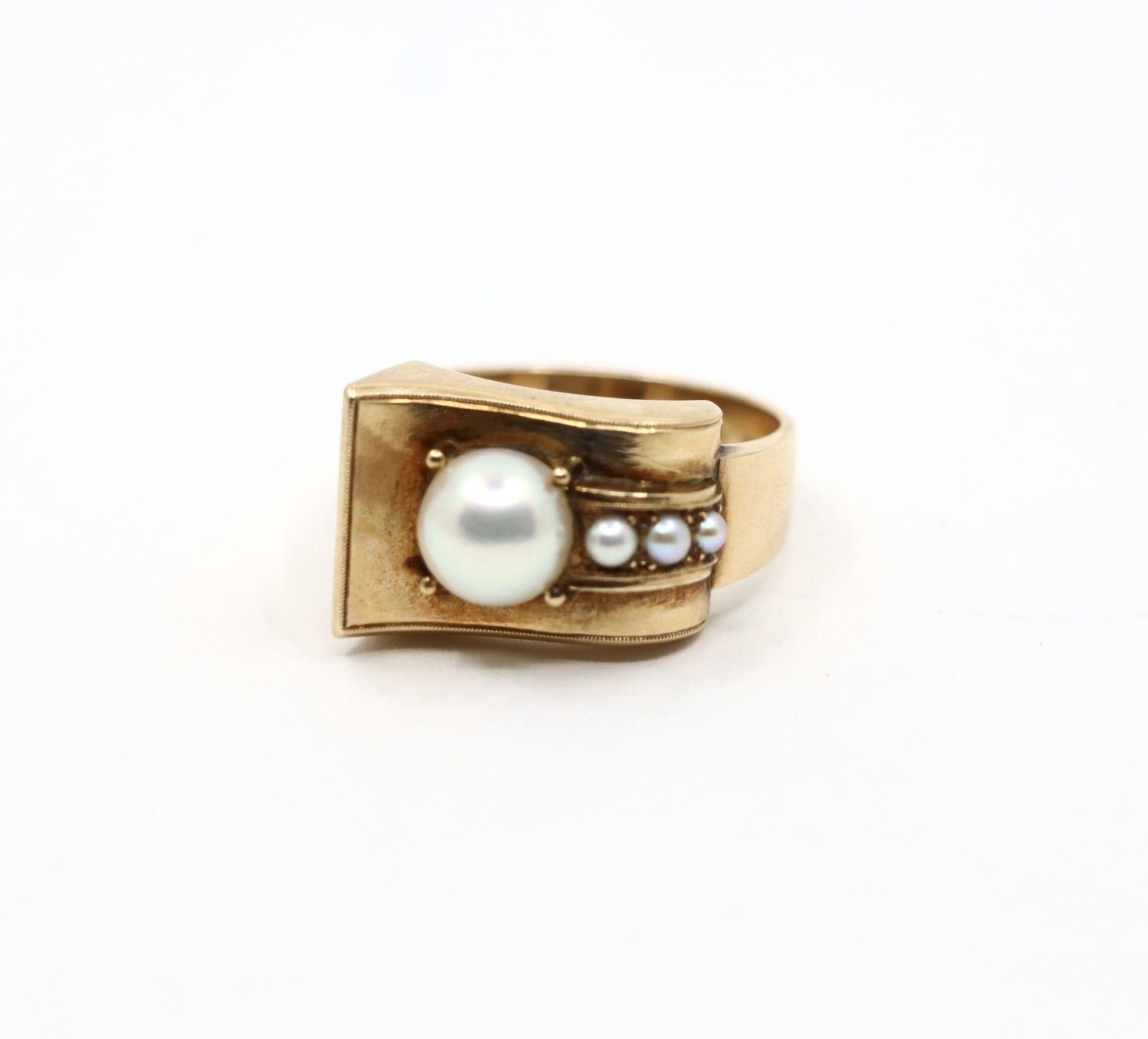 Victorian 14K Gold Pearl Belt Buckle Ring