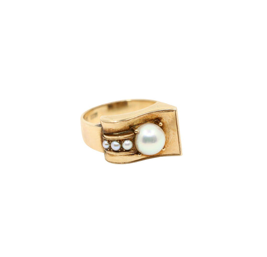 Victorian 14K Gold Pearl Belt Buckle Ring
