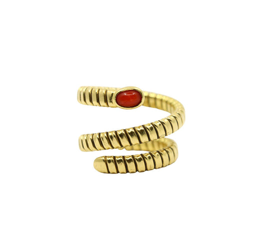 Vintage 18K Gold Coral Tubogas Ring