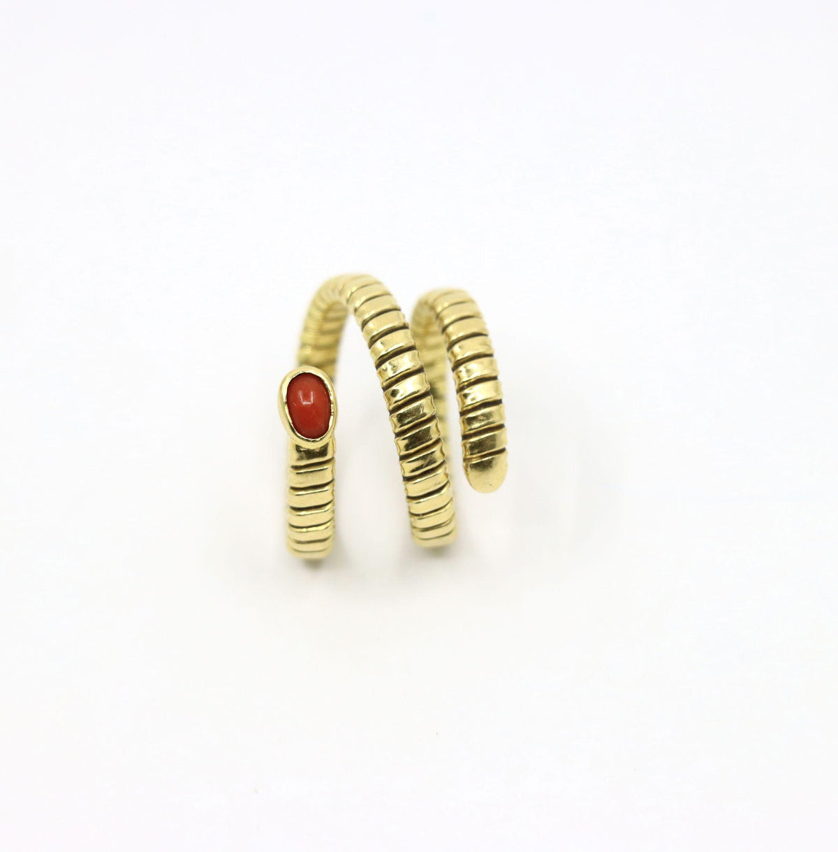 Vintage 18K Gold Coral Tubogas Ring