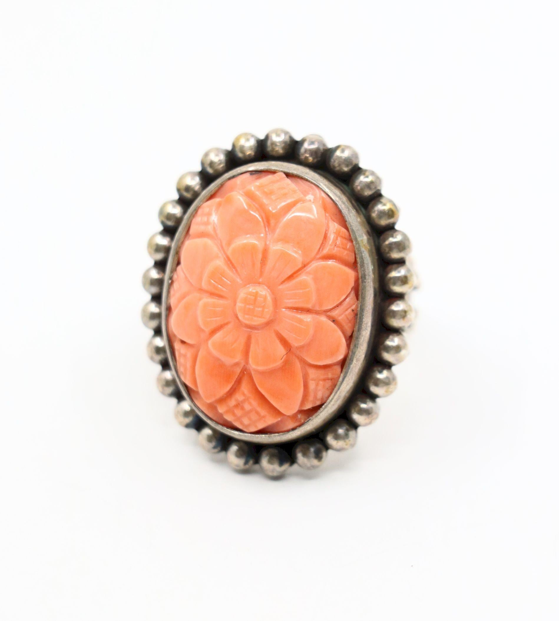 Stephen Dweck Sterling Coral Flower Ring