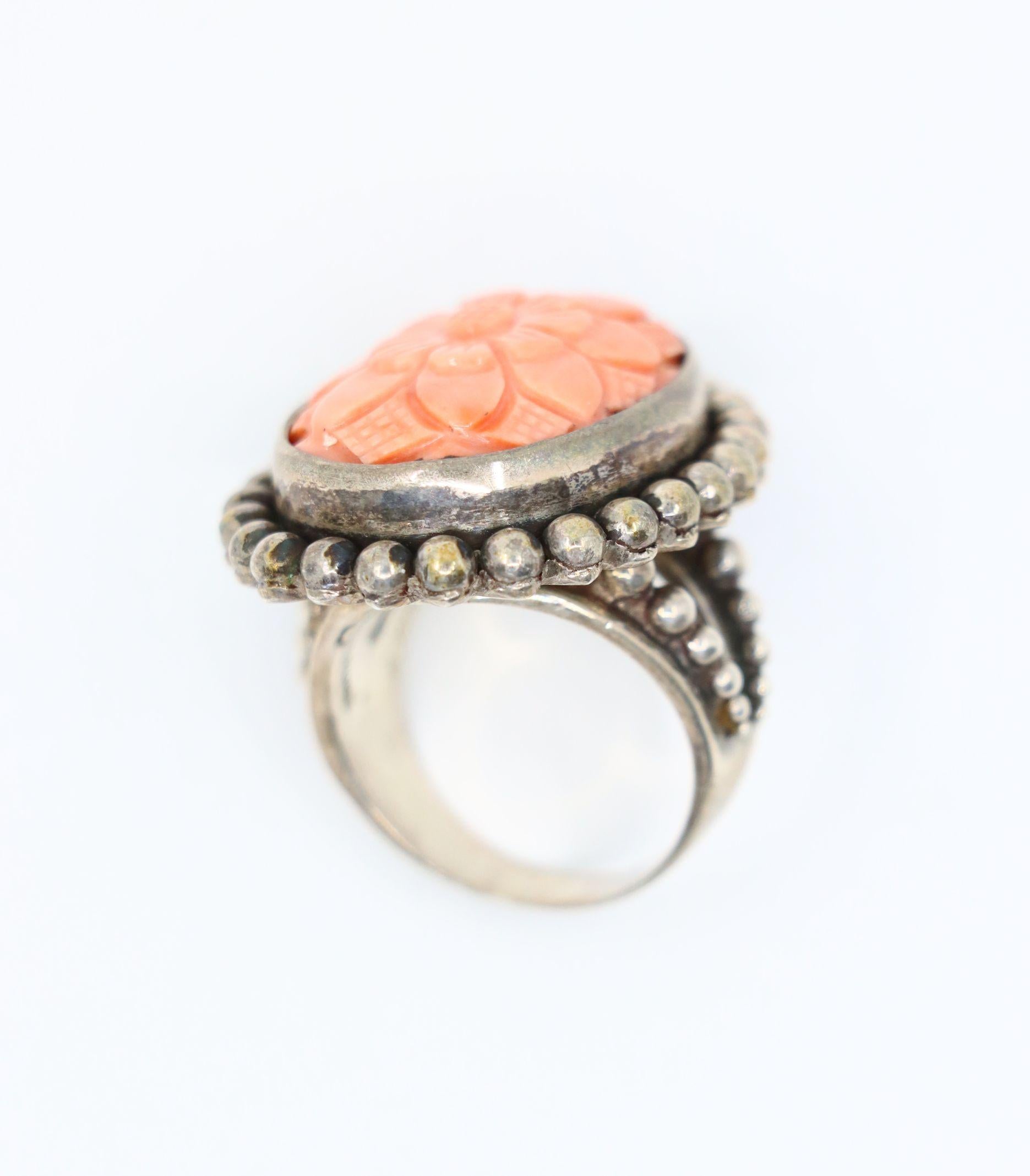 Stephen Dweck Sterling Coral Flower Ring