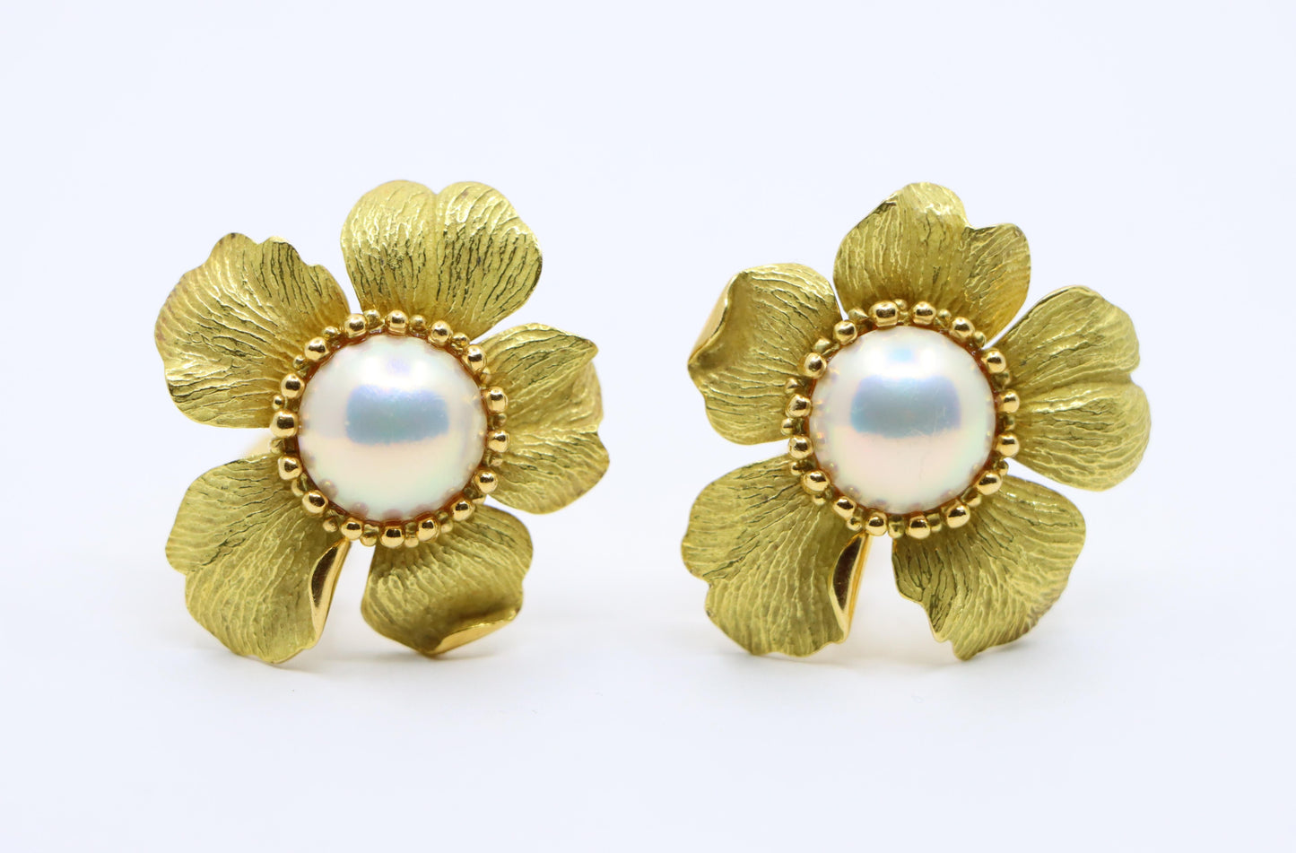 Tiffany & Co. 18K Gold Pearl Flower Earrings