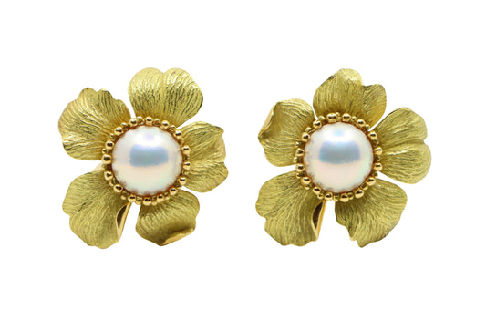 Tiffany & Co. 18K Gold Pearl Flower Earrings