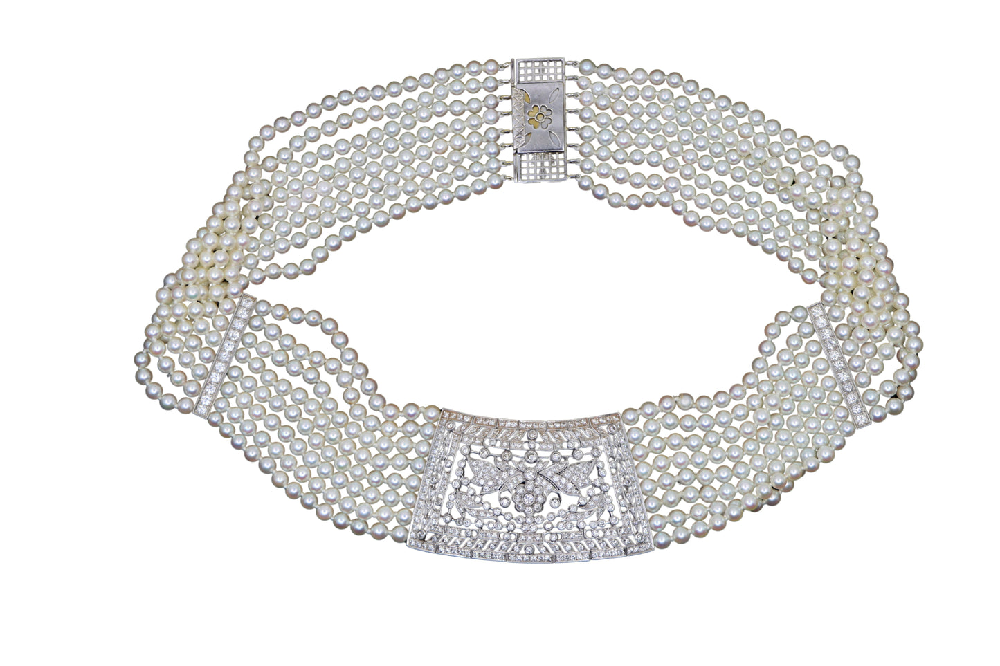 Vintage Platinum Diamonds Multi-Stands Pearl Necklace