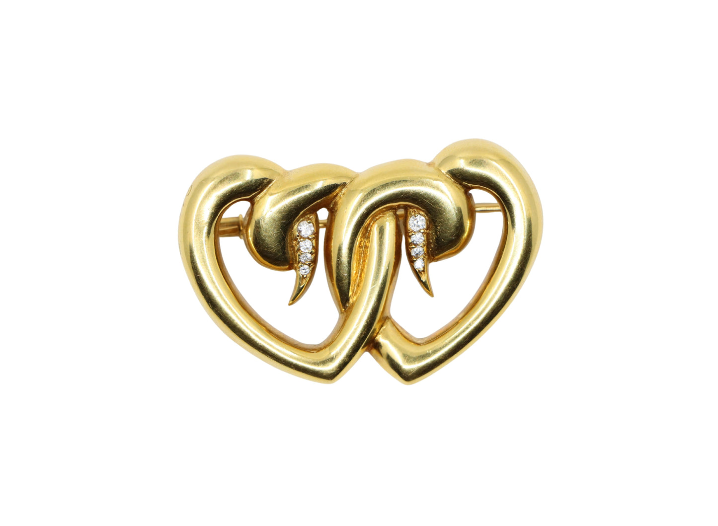 Tiffany & Co. 18K Gold Diamond Paloma Picasso Double Heart Brooch