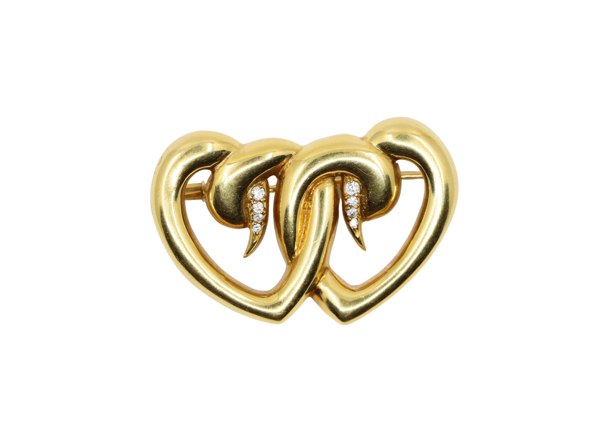 Tiffany & Co. 18K Gold Diamond Paloma Picasso Double Heart Brooch