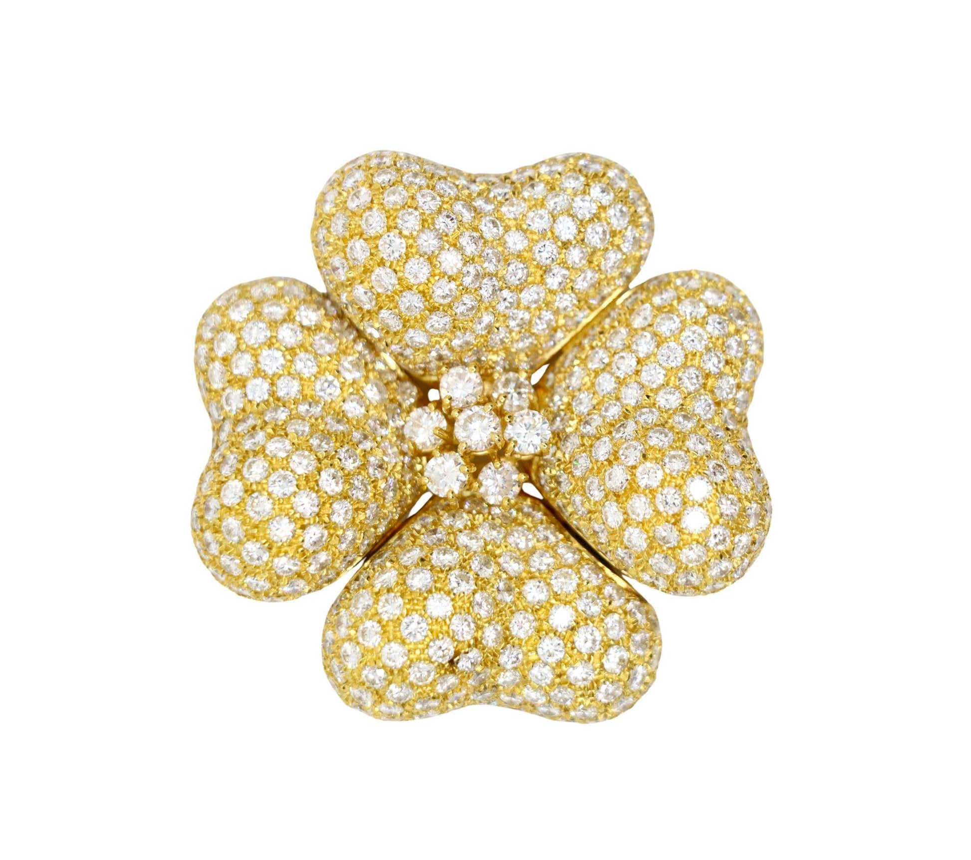 18K Gold Four Leaf Clover Diamonds Brooch