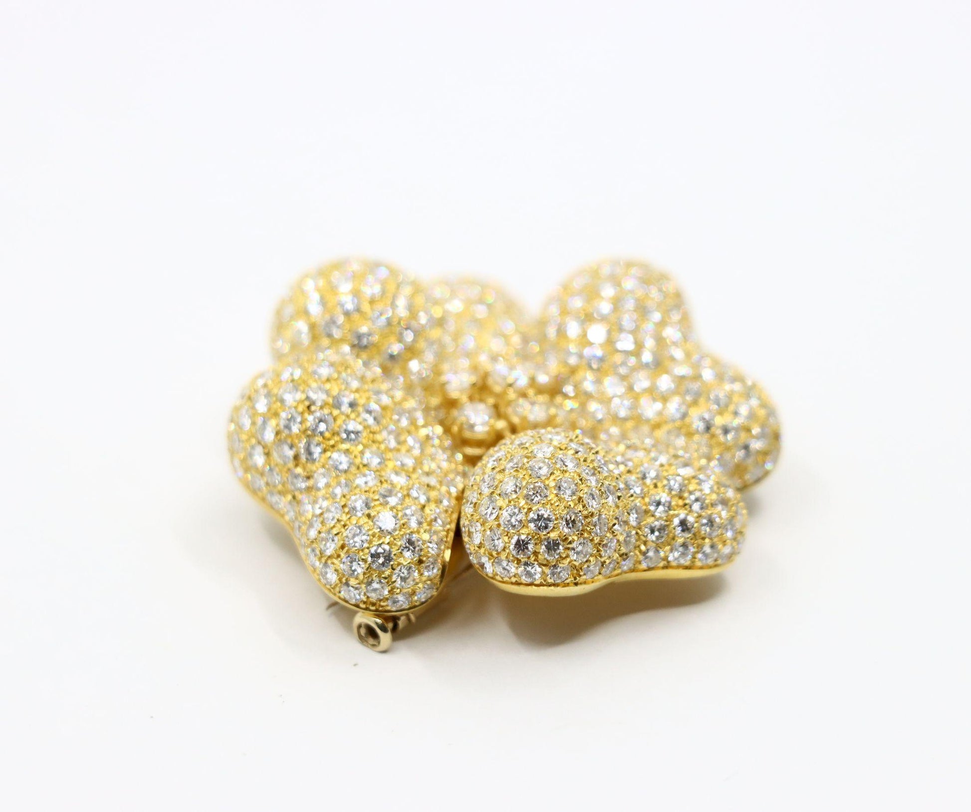 18K Gold Four Leaf Clover Diamonds Brooch