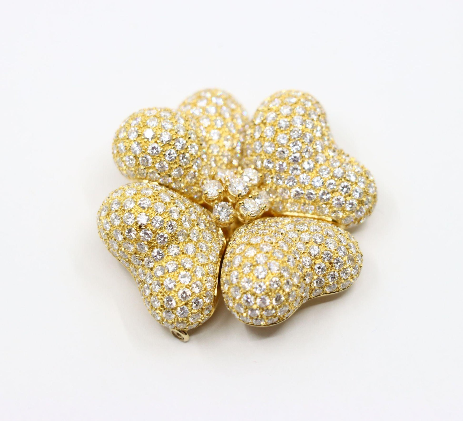 18K Gold Four Leaf Clover Diamonds Brooch