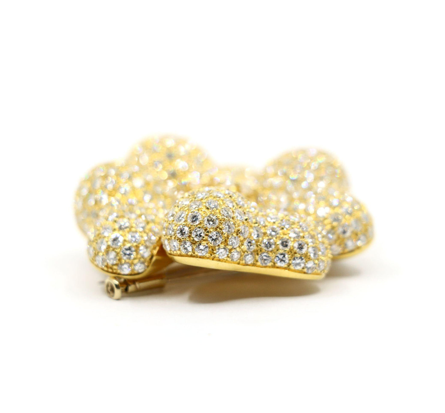 18K Gold Four Leaf Clover Diamonds Brooch