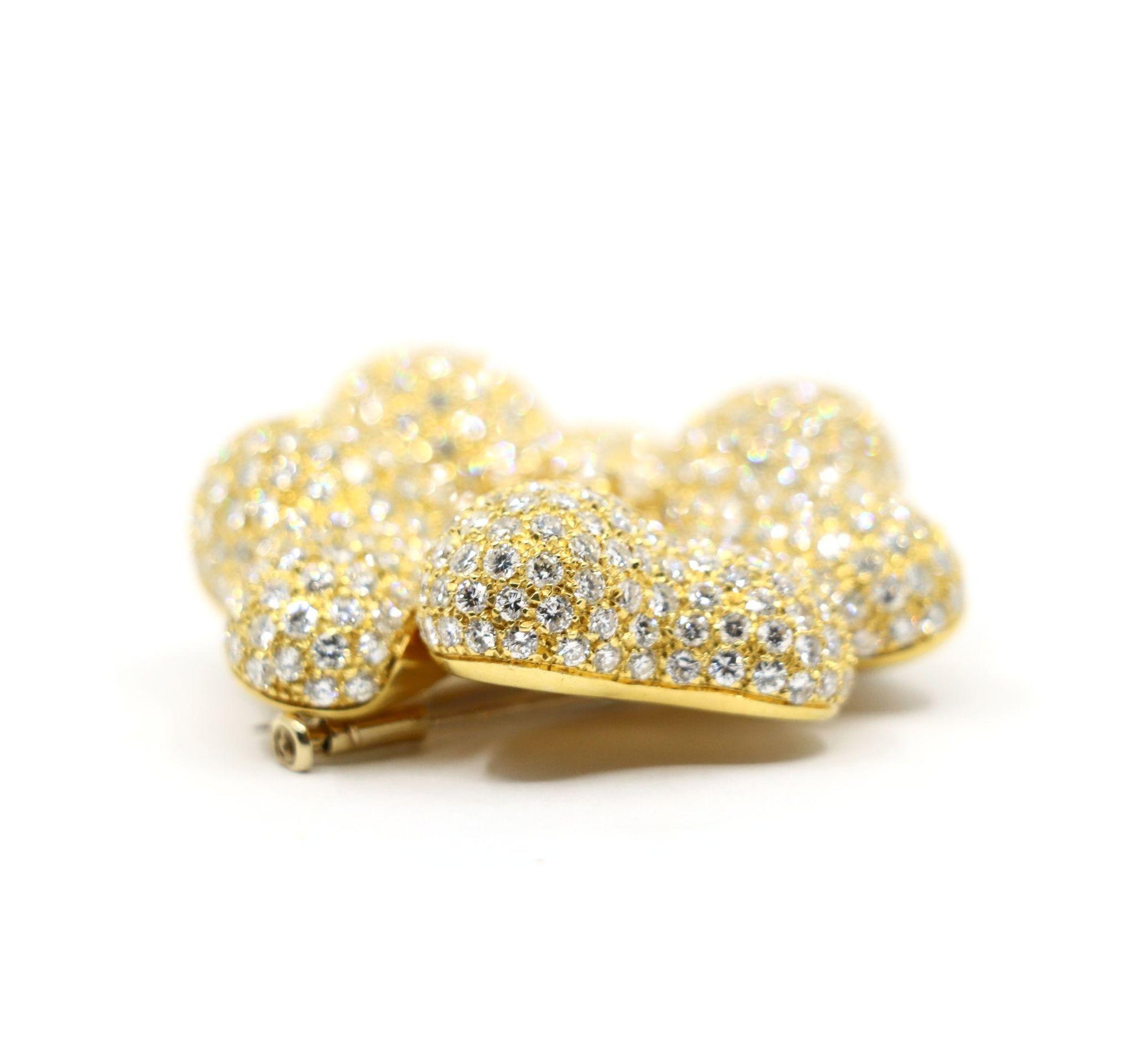 18K Gold Four Leaf Clover Diamonds Brooch