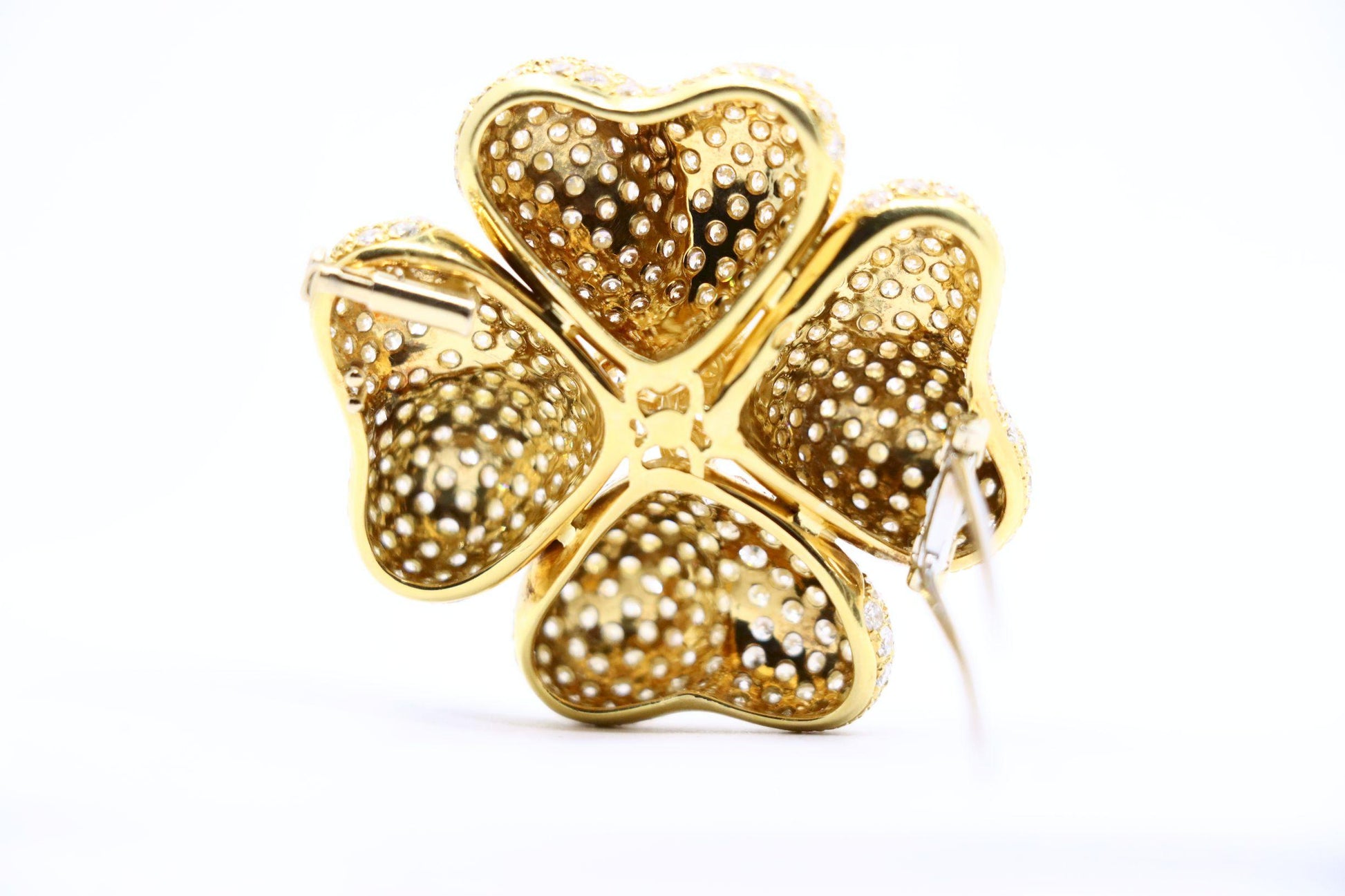 18K Gold Four Leaf Clover Diamonds Brooch