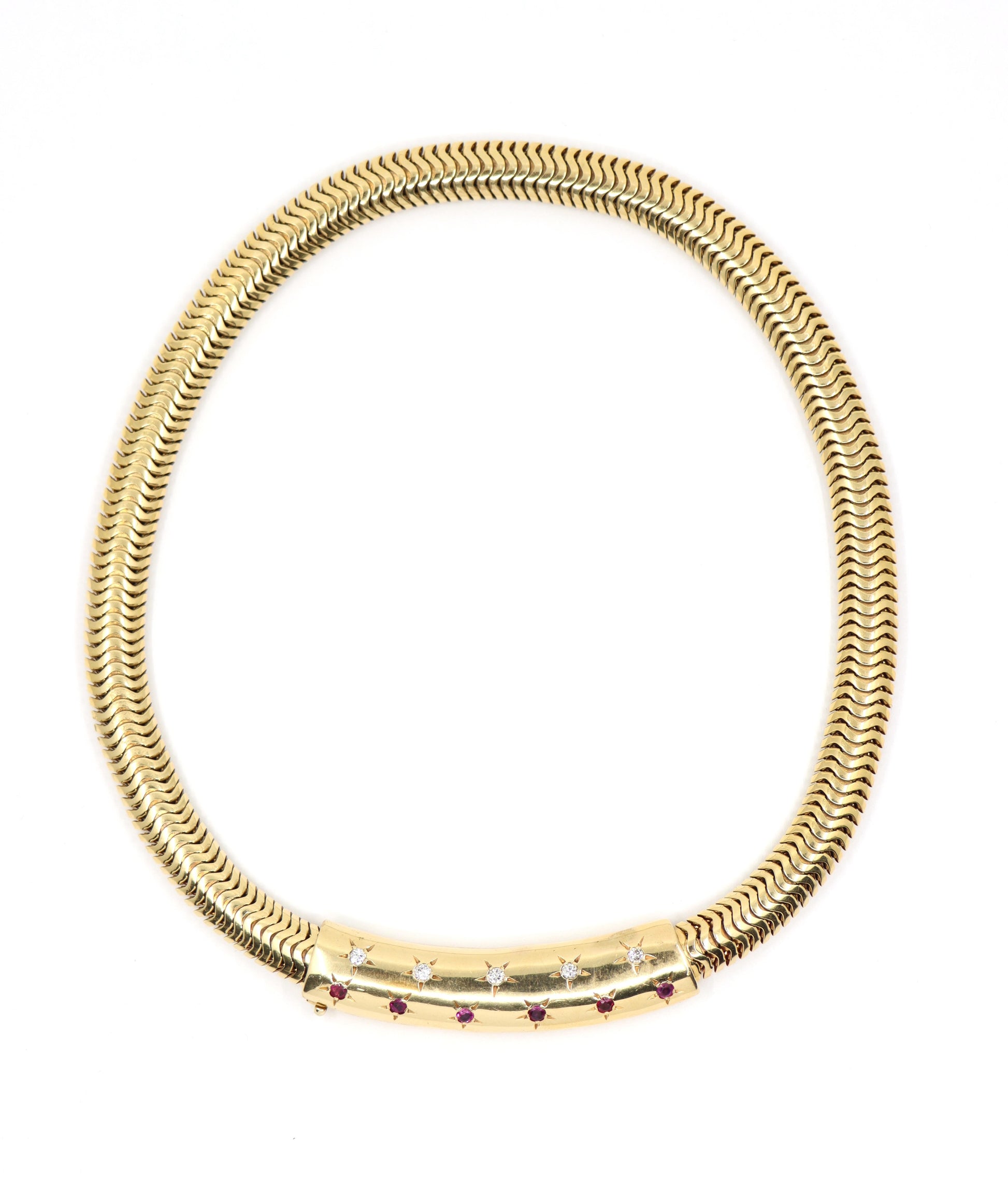 Retro 14K Gold Diamonds Ruby Choker Necklace