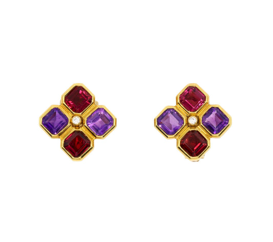 Bulgari 18K Gold Amethyst & Tourmaline Earrings