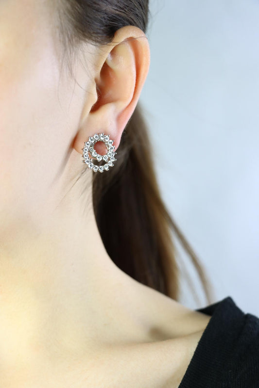 Vintage 14K White Gold Diamond Swirl Earrings