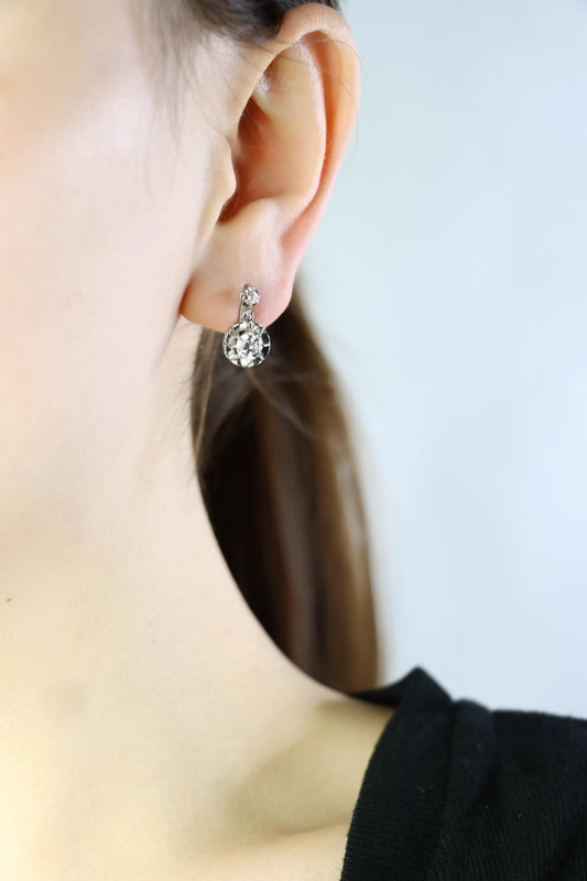 Vintage Platinum Diamond  Dangle Earrings