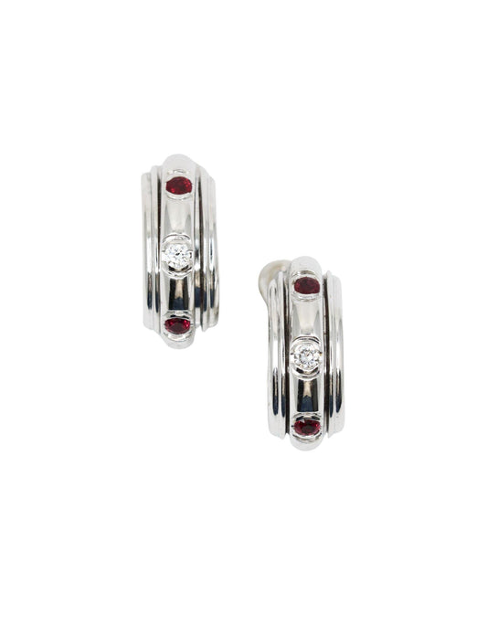 Vintage Piaget 18K White Gold Diamond Ruby Possession Earrings