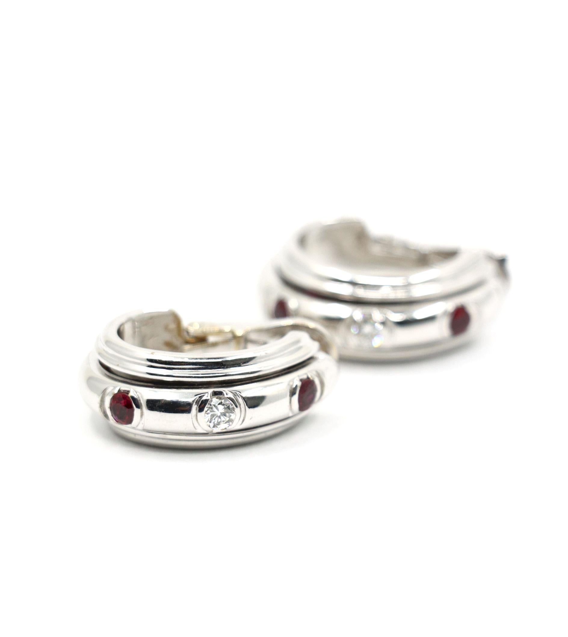 Vintage Piaget 18K White Gold Diamond Ruby Possession Earrings