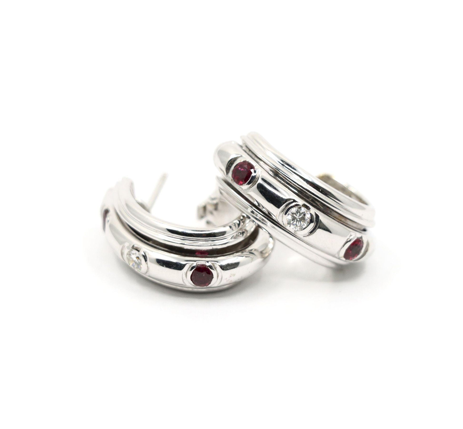 Vintage Piaget 18K White Gold Diamond Ruby Possession Earrings