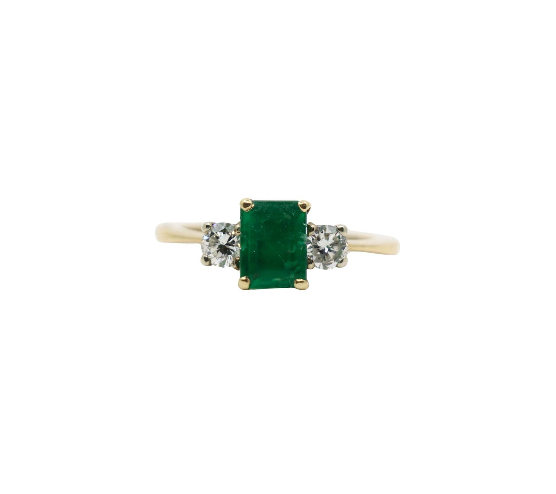 14K Gold Emerald Diamond Ring