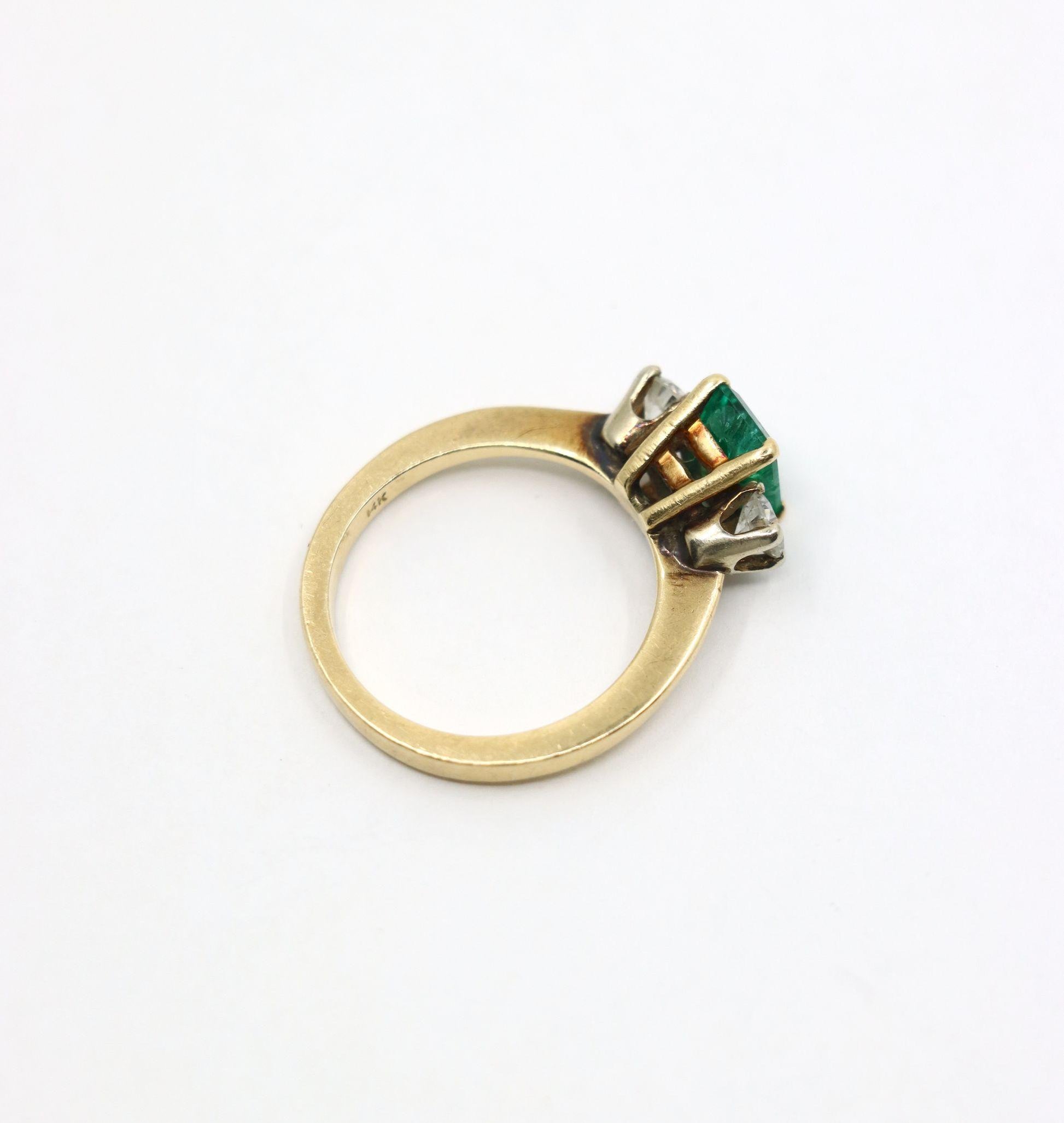 14K Gold Emerald Diamond Ring