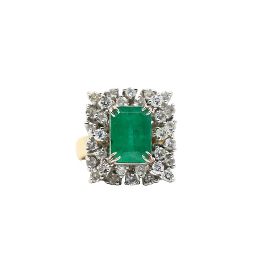 14K White & Yellow Gold Emerald Diamond Ring