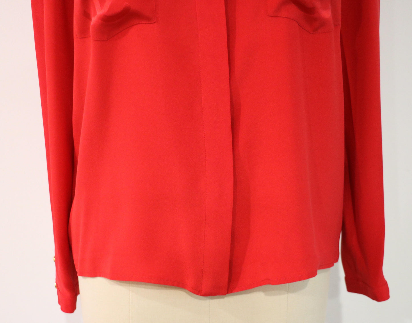 Vintage Chanel Double C Logo Red Silk Button-Up Top