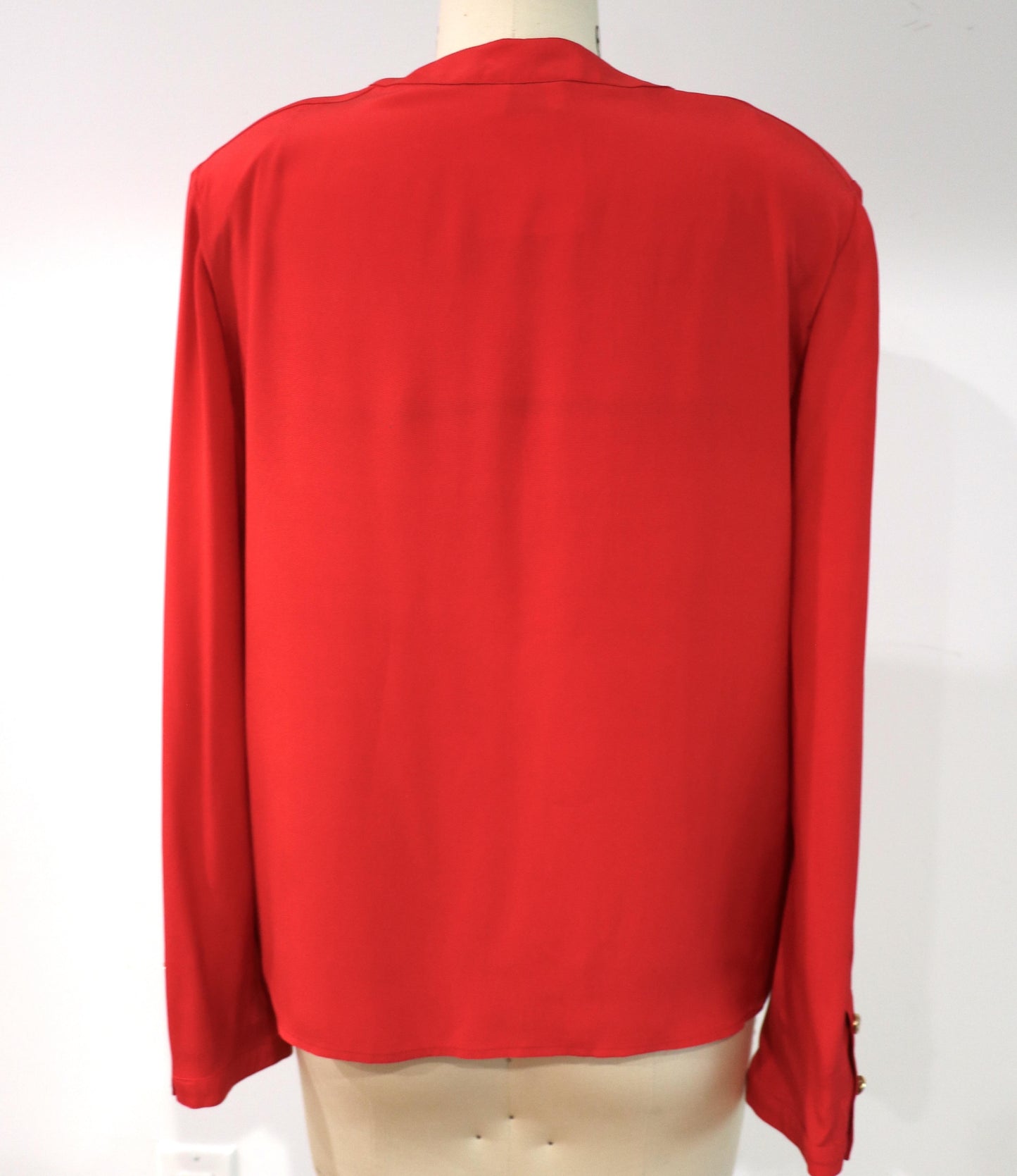 Vintage Chanel Double C Logo Red Silk Button-Up Top