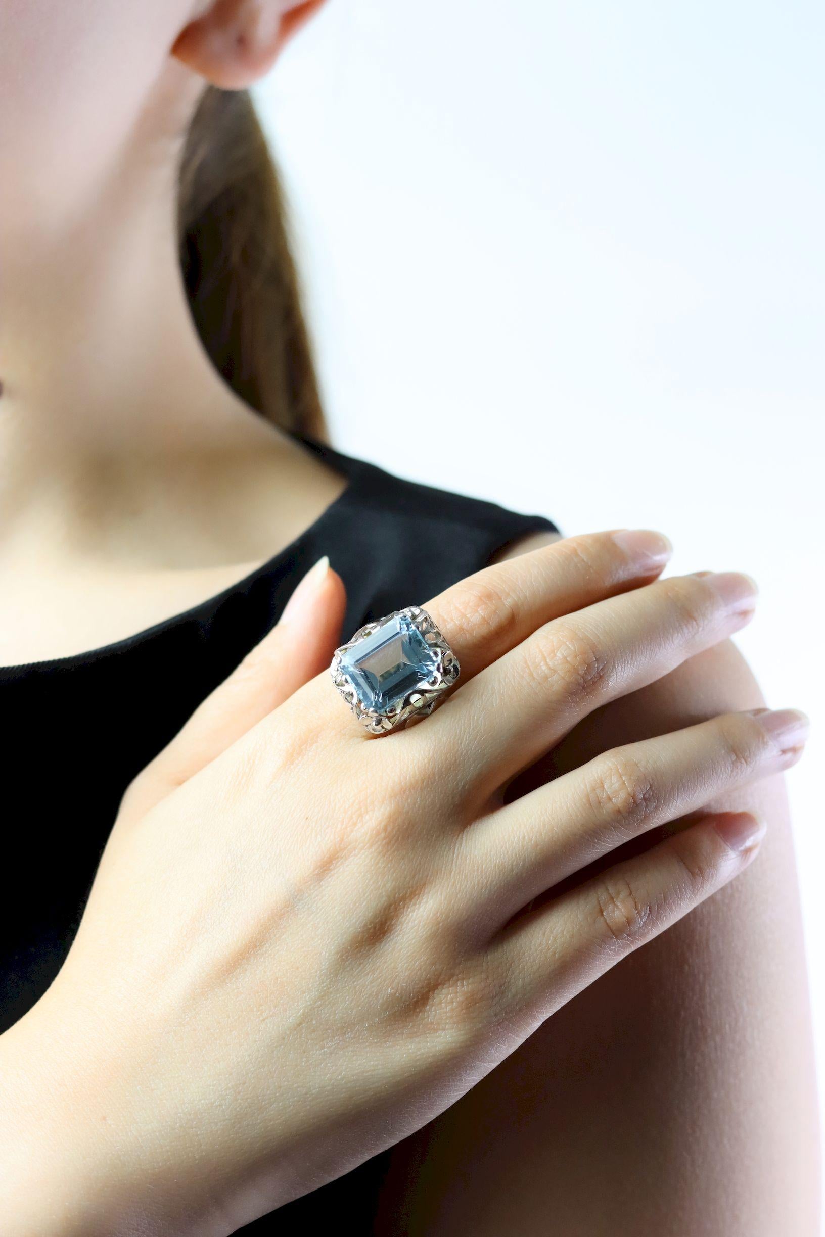 Vintage 14K White Gold Aquamarine Ring