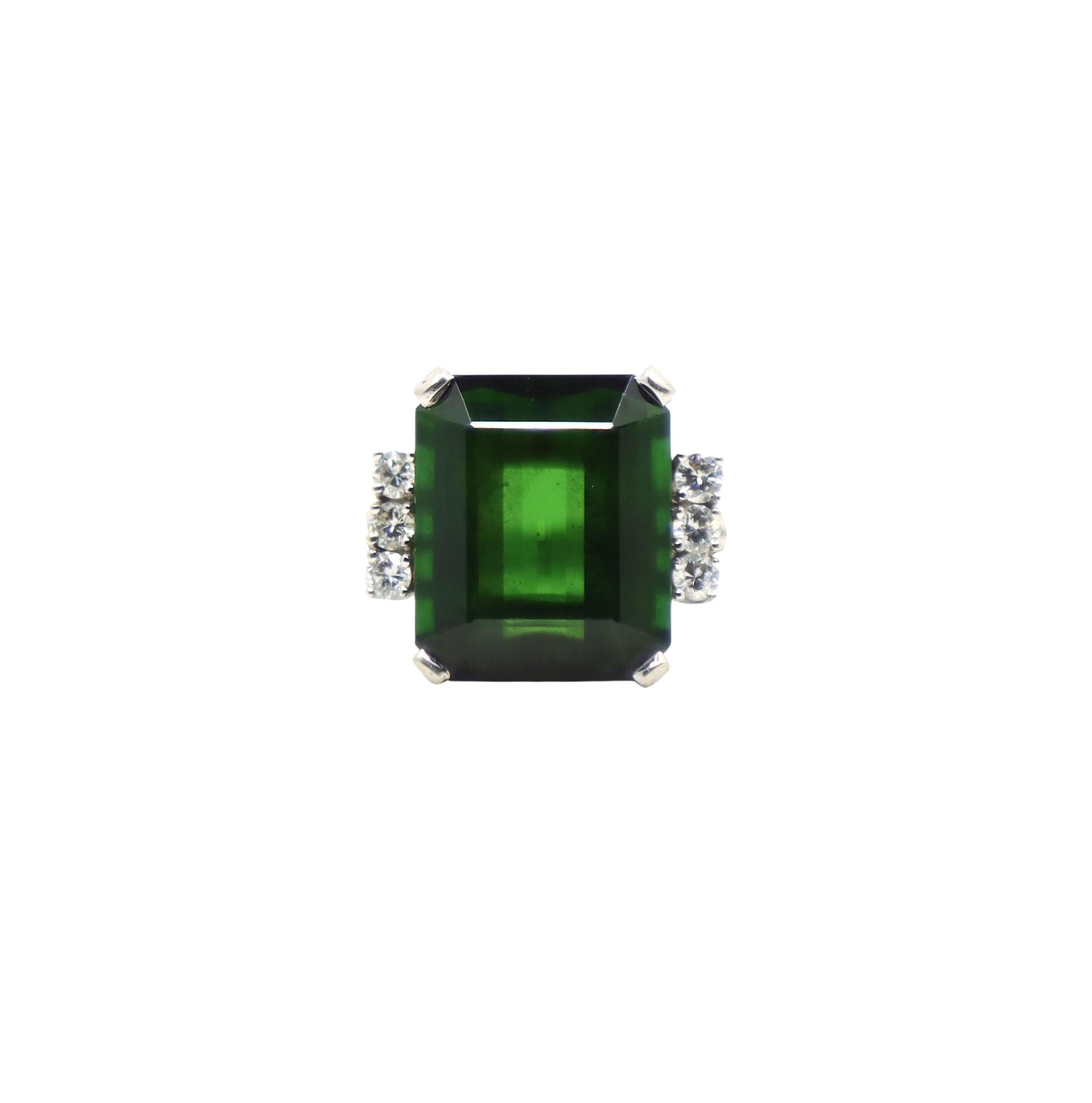 Vintage 14K White Gold Green Tourmaline Diamond Ring