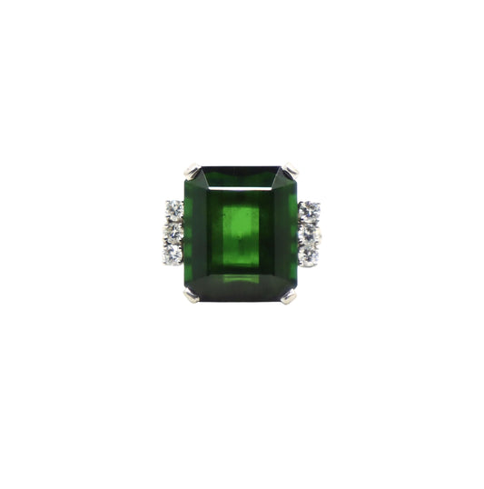 Vintage 14K White Gold Green Tourmaline Diamond Ring