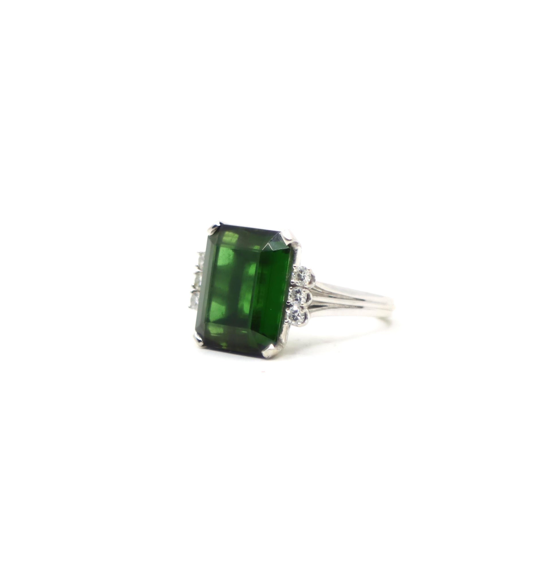 Vintage 14K White Gold Green Tourmaline Diamond Ring