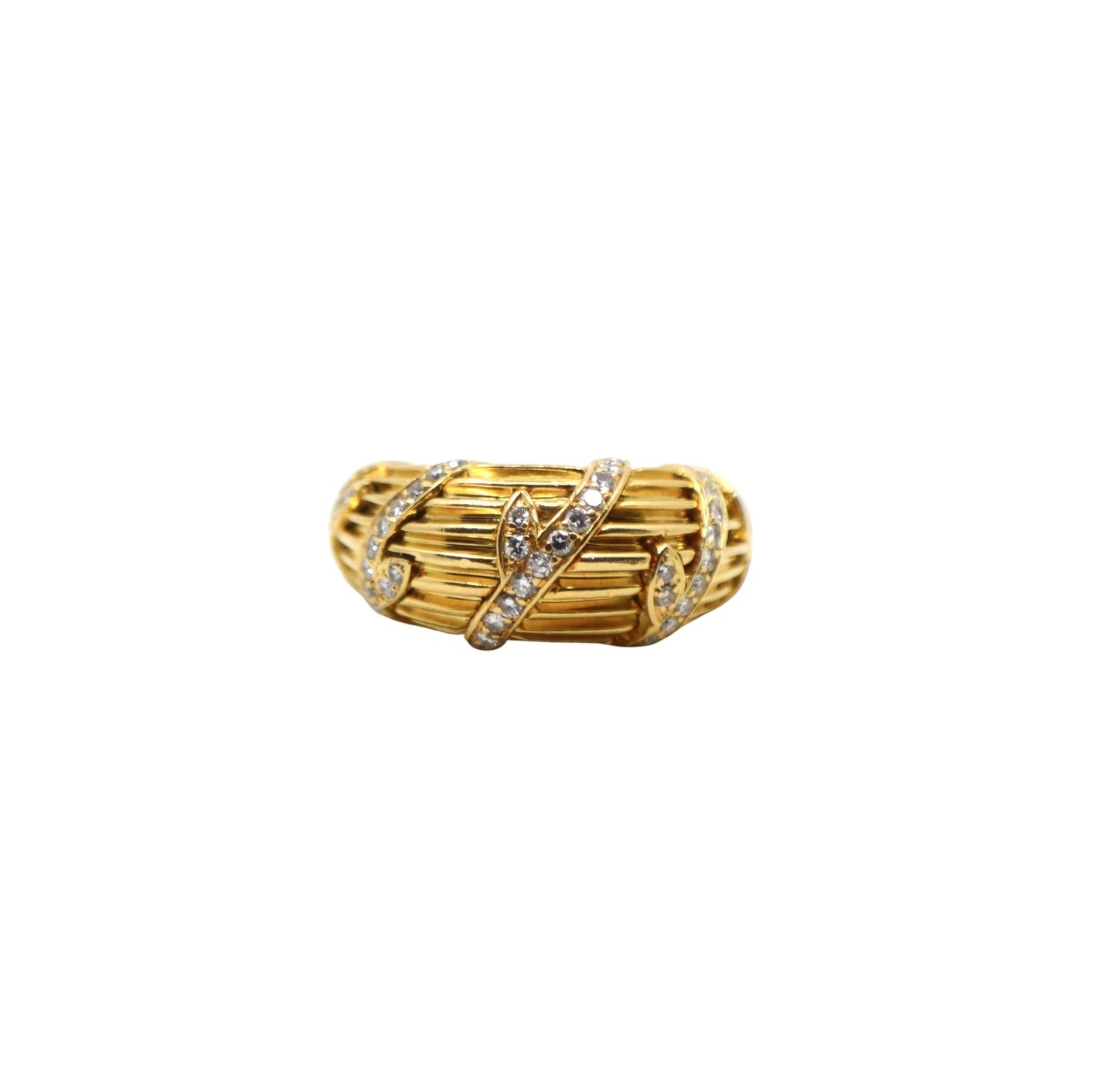 Cartier 18K Ridged Gold Pave Diamond Foliage Ring
