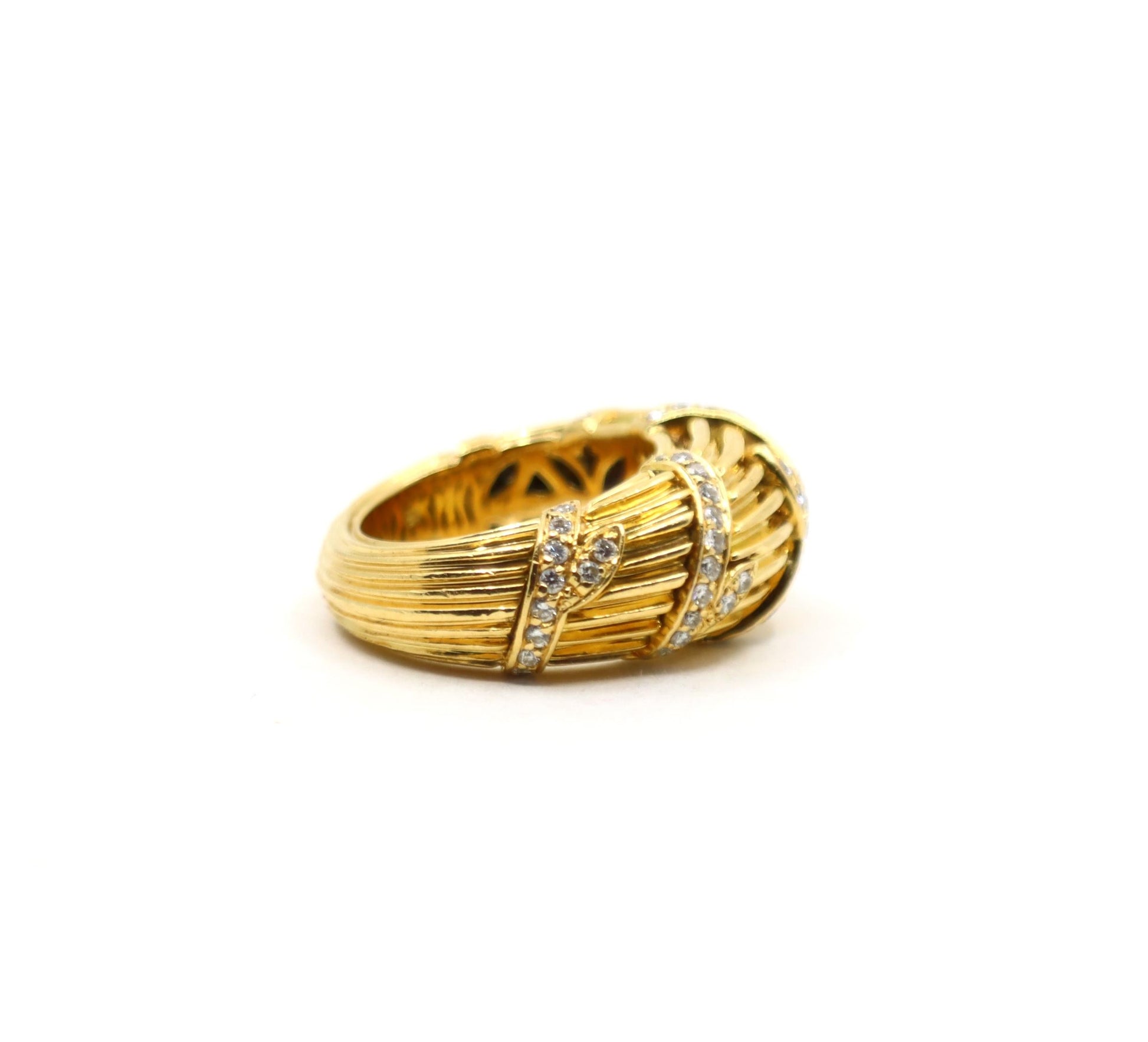 Cartier 18K Ridged Gold Pave Diamond Foliage Ring