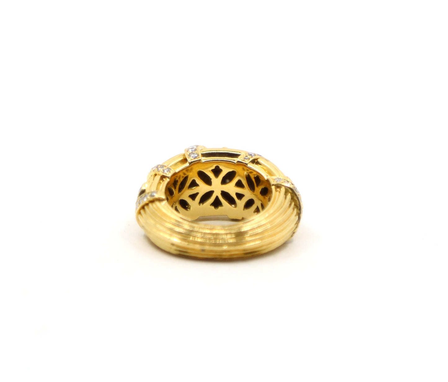 Cartier 18K Ridged Gold Pave Diamond Foliage Ring