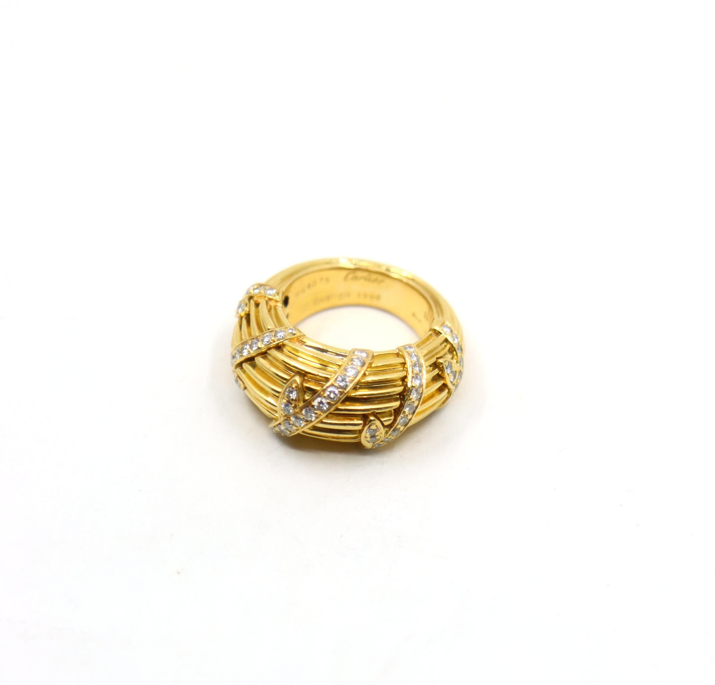 Cartier 18K Ridged Gold Pave Diamond Foliage Ring
