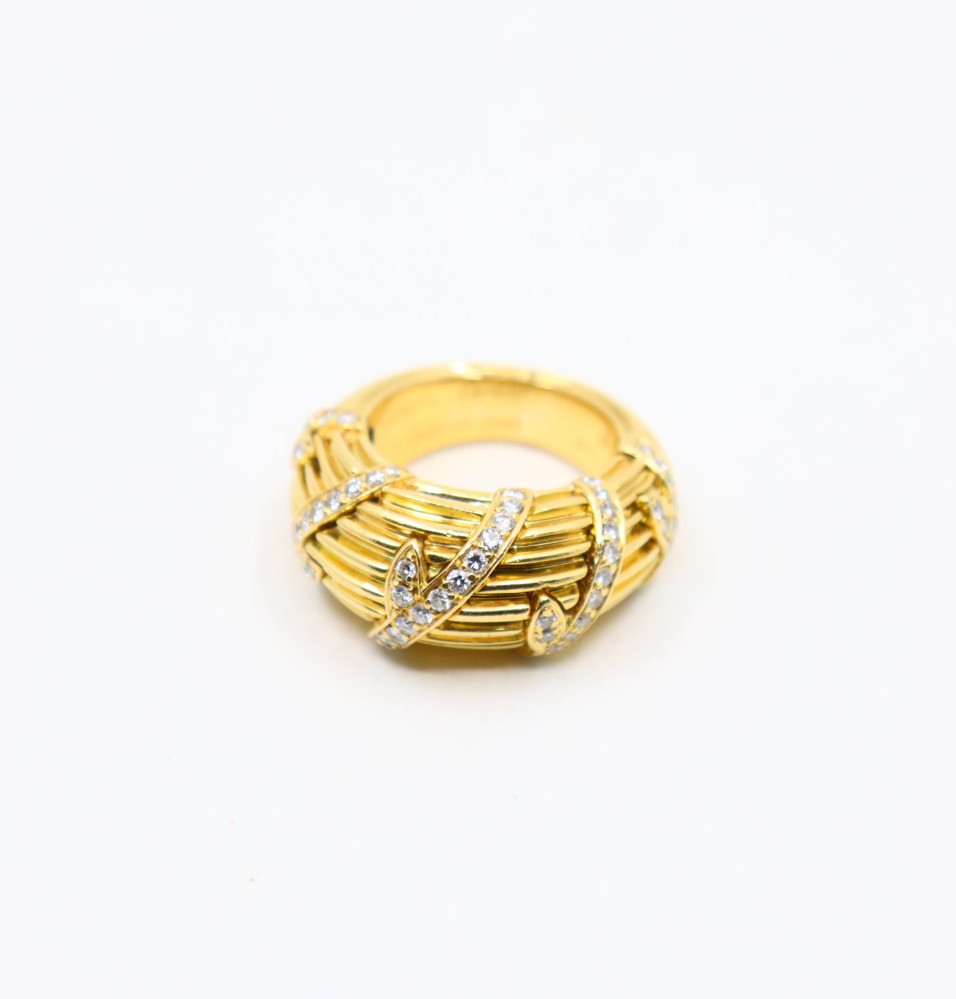 Cartier 18K Ridged Gold Pave Diamond Foliage Ring