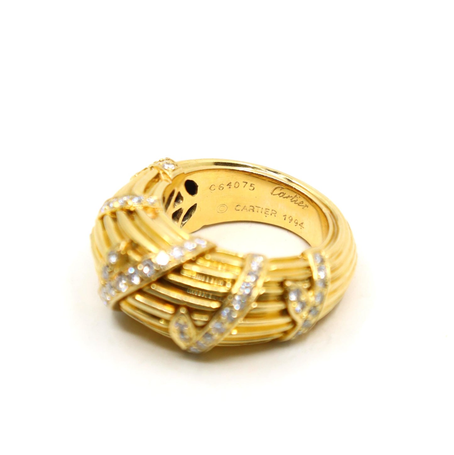 Cartier 18K Ridged Gold Pave Diamond Foliage Ring